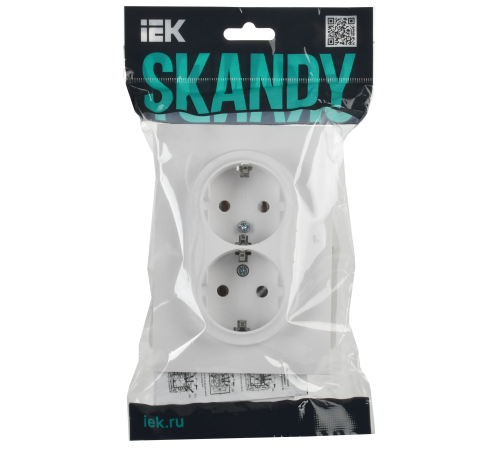 SKANDY Розетка 2-местная с заземлением с защитными шторками 16А в сборе SK-R07W арктический белый IEK