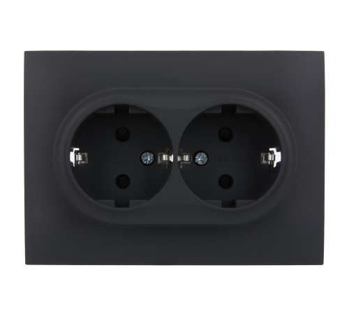 SKANDY Розетка 2-местная с заземлением с защитными шторками 16А в сборе SK-R07G графит IEK