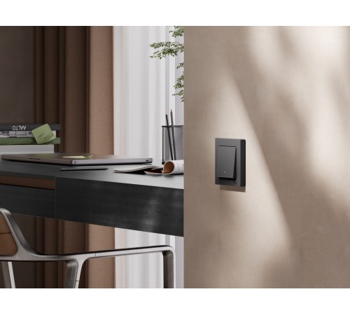 ATLASDESIGN SMART 1-кл. ВЫКЛЮЧАТЕЛЬ с подсв., Zigbee, сх.1, L+N, 10А, мех., КАРБОН