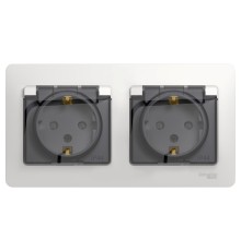 Systeme electric GSL000147 GLOSSA РОЗЕТКА двойная с заземлением, со шторками, в сборе, IP44, БЕЛЫЙ