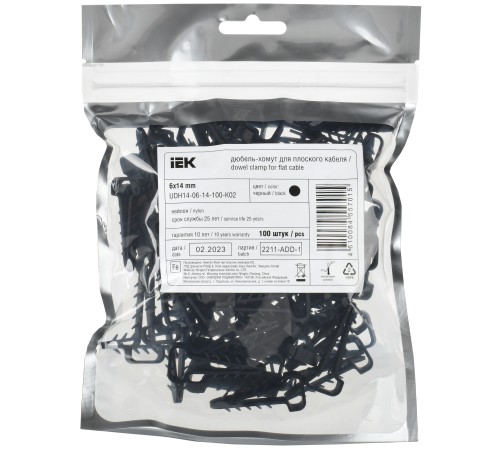 Дюбель-хомут 6х14мм для плоского кабеля нейлон черный (100шт/упак) IEK