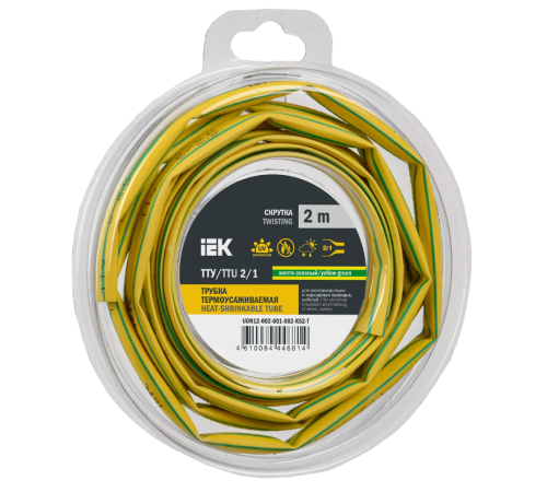 Трубка термоусадочная ТТУ нг-LS 2/1 желто-зеленая (2м/упак) IEK