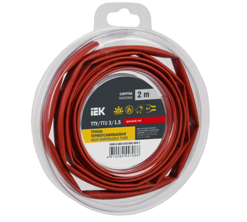 Трубка термоусадочная ТТУ нг-LS 3/1,5 красная (2м/упак) IEK