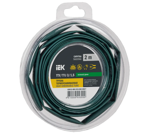 Трубка термоусадочная ТТУ нг-LS 3/1,5 зеленая (2м/упак) IEK