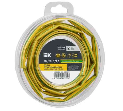 Трубка термоусадочная ТТУ нг-LS 3/1,5 желто-зеленая (2м/упак) IEK