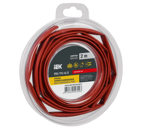 Трубка термоусадочная ТТУ нг-LS 4/2 красная (2м/упак) IEK