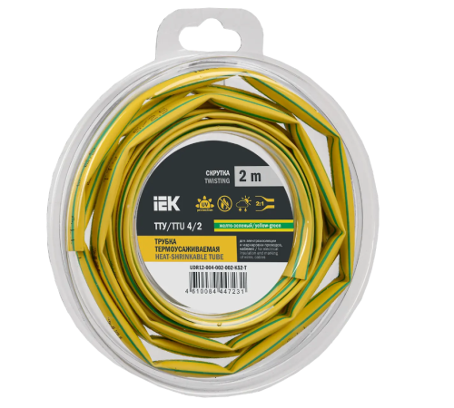 Трубка термоусадочная ТТУ нг-LS 4/2 желто-зеленая (2м/упак) IEK