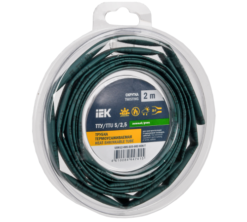 Трубка термоусадочная ТТУ нг-LS 5/2,5 зеленая (2м/упак) IEK