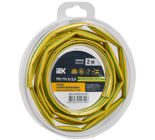 Трубка термоусадочная ТТУ нг-LS 5/2,5 желто-зеленая (2м/упак) IEK
