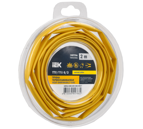 Трубка термоусадочная ТТУ нг-LS 6/3 желтая (2м/упак) IEK