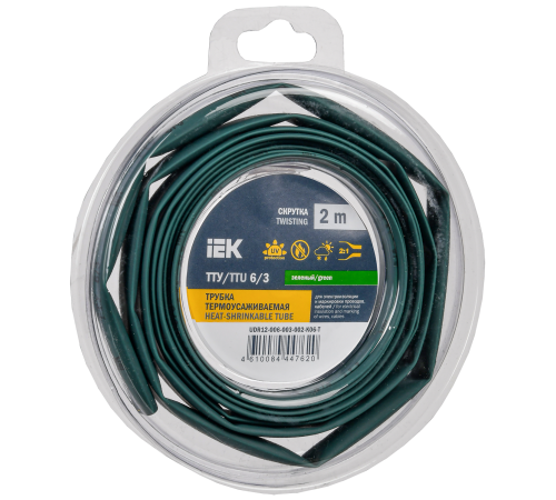 Трубка термоусадочная ТТУ нг-LS 6/3 зеленая (2м/упак) IEK