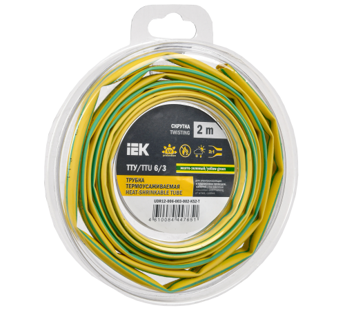 Трубка термоусадочная ТТУ нг-LS 6/3 желто-зеленая (2м/упак) IEK