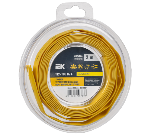 Трубка термоусадочная ТТУ нг-LS 8/4 желтая (2м/упак) IEK
