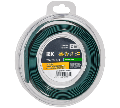 Трубка термоусадочная ТТУ нг-LS 8/4 зеленая (2м/упак) IEK