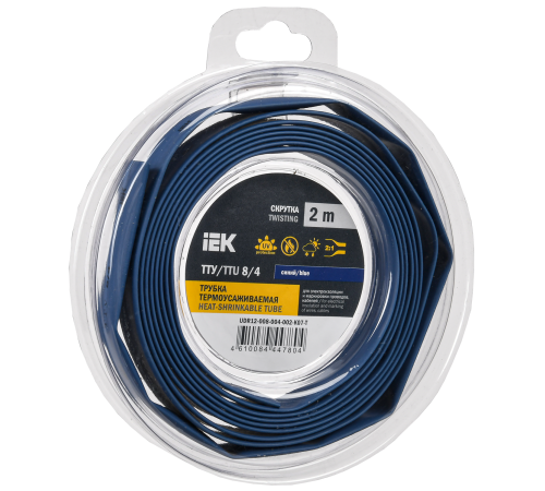 Трубка термоусадочная ТТУ нг-LS 8/4 синяя (2м/упак) IEK