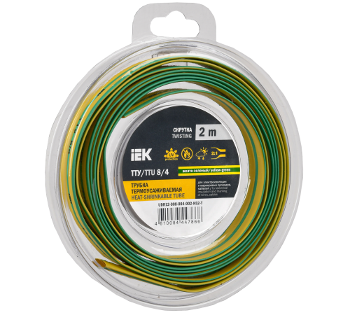 Трубка термоусадочная ТТУ нг-LS 8/4 желто-зеленая (2м/упак) IEK