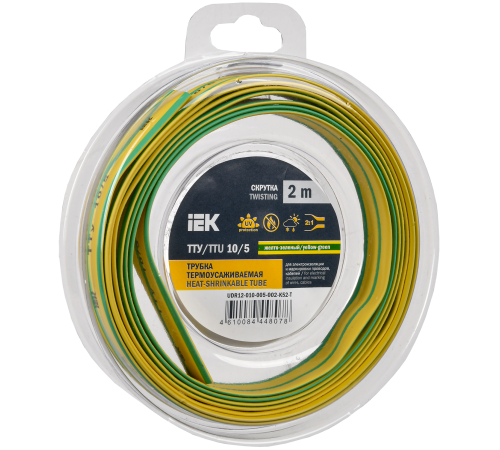 Трубка термоусадочная ТТУ нг-LS 10/5 желто-зеленая (2м/упак) IEK