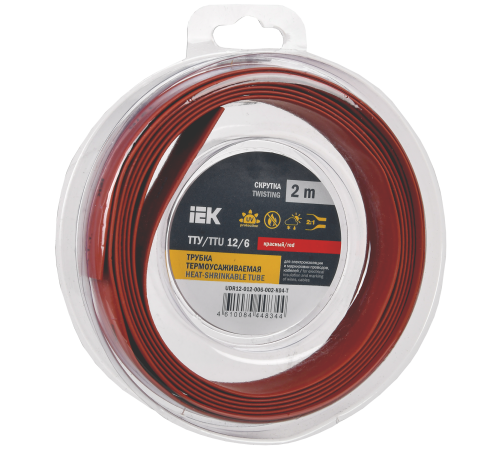 Трубка термоусадочная ТТУ нг-LS 12/6 красная (2м/упак) IEK
