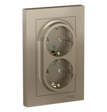 Systeme electric ATN000526 ATLASDESIGN РОЗЕТКА двойная с заземлением со шторками, 16А, в сборе, ШАМПАНЬ