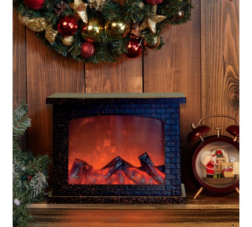 Фонарь светодиодный Камин на батарейках 3АА (не в/к) ULD-L2821-005/DNB/RED BROWN FIREPLACE 28х21см 5 светодиодов Эффект пламени Корпус коричневый