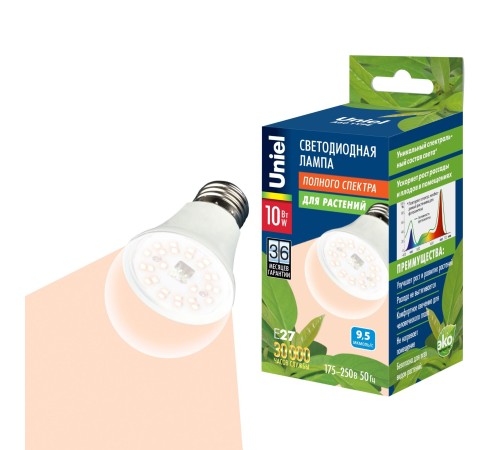 Лампа светодиодная для растений (UL-00001820) E27 10W шар прозрачный LED-A60-10W/SPFR/E27/CL PLP01WH lampa_svetodiodnaya_dlya_rasteniy_ul_00001820_e27_10w_shar_prozrachnyy_led_a60_10w_spfr_e27_cl_plp01