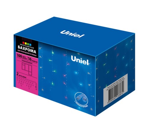 Бахрома светодиодная с эффектом мерцания 2м Соединяемая 100 светодиодов Разноцветный свет Провод прозрачный ULD-B2007-100/TTK MULTI IP44