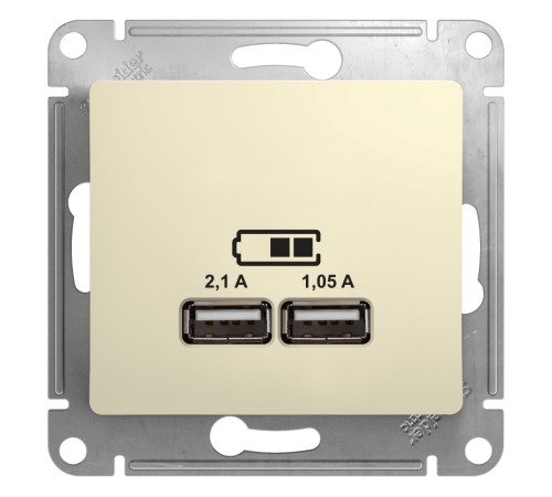 Розетка GLOSSA USB 5В/2100мА 2х5В/1050мА механизм бежевый