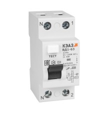 Выключатель дифференциального тока (УЗО) без защиты от сверхтоков 2П 16А 10мА ВД1-63-2116-АС-УХЛ4-КЭАЗ