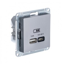 ATLASDESIGN USB РОЗЕТКА A + тип-C 45W высокоскор.заряд. QC, PD, механизм, СТАЛЬ