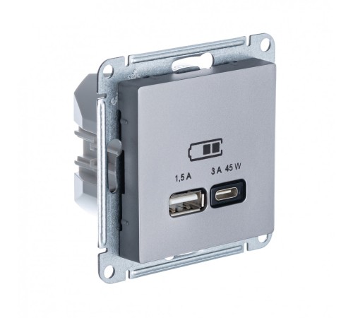 ATLASDESIGN USB РОЗЕТКА A + тип-C 45W высокоскор.заряд. QC, PD, механизм, СТАЛЬ