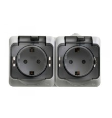 Systeme electric PA16-244C ЭТЮД IP44 O/У двойная РОЗЕТКА с заземлением со шторками 16А 250B, СЕРЫЙ, Россия