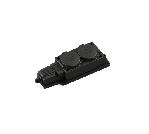 Колодка 2х розетка двойная 2К+З каучуковая        16А/250В IP44 Чёрная MultiSet
