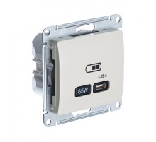 GLOSSA USB РОЗЕТКА тип-C 65W высокоскор.заряд. QC, PD, механизм, БЕЖЕВЫЙ