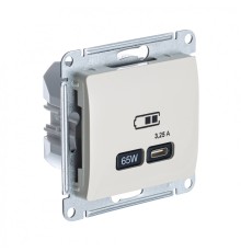 GLOSSA USB РОЗЕТКА тип-C 65W высокоскор.заряд. QC, PD, механизм, БЕЖЕВЫЙ