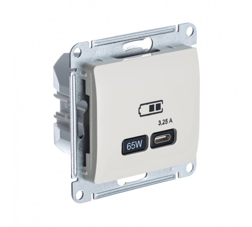 GLOSSA USB РОЗЕТКА тип-C 65W высокоскор.заряд. QC, PD, механизм, БЕЖЕВЫЙ GLOSSA USB РОЗЕТКА тип-C 65W высокоскор.заряд. QC, PD, механизм, БЕЖЕВЫЙ