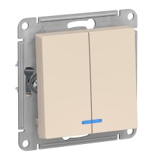 Systeme electric ATN000253 ATLASDESIGN 2-клавишный ВЫКЛЮЧАТЕЛЬ с подсветкой, сх.5а, 10АХ, механизм, БЕЖЕВЫЙ