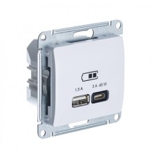 GLOSSA USB РОЗЕТКА A + тип-C 45W высокоскорост. зарядка QC, PD, механизм, БЕЛЫЙ