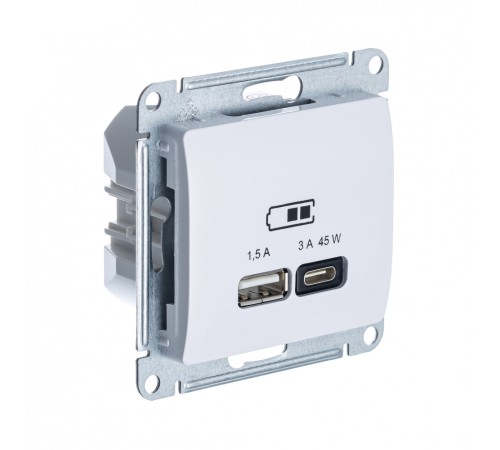 GLOSSA USB РОЗЕТКА A + тип-C 45W высокоскорост. зарядка QC, PD, механизм, БЕЛЫЙ GLOSSA USB РОЗЕТКА A + тип-C 45W высокоскорост. зарядка QC, PD, механизм, БЕЛЫЙ