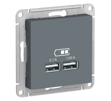 Розетка ATLASDESIGN USB 5В 1 порт x 2,1 А 2 порта х 1,05 А механизм грифель