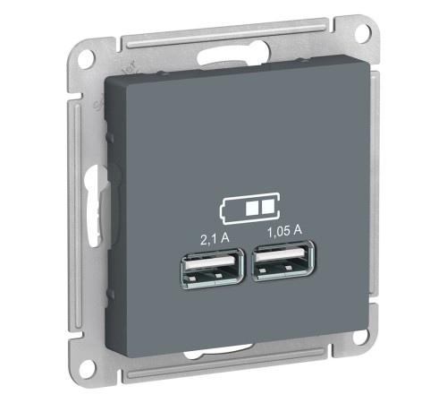 Розетка ATLASDESIGN USB 5В 1 порт x 2,1 А 2 порта х 1,05 А механизм грифель