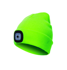 Шапка с фонарем зеленая, универсальный размер. Съемный фонарь, 3 уровня яркости