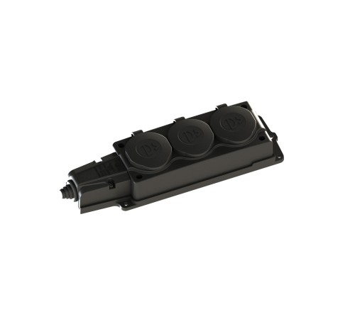 Колодка 3х розетка тройная 2К+З каучуковая        16А/250В IP44 Чёрная MultiSet
