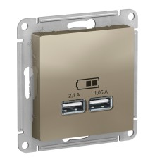Розетка ATLASDESIGN USB 5В 1 порт x 2,1 А 2 порта х 1,05 А механизм шампань