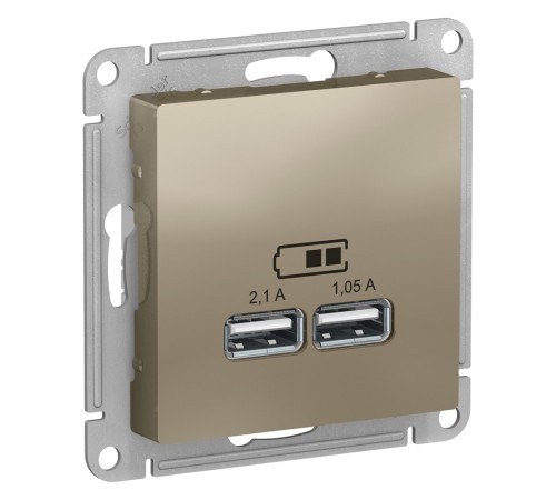 Розетка ATLASDESIGN USB 5В 1 порт x 2,1 А 2 порта х 1,05 А механизм шампань