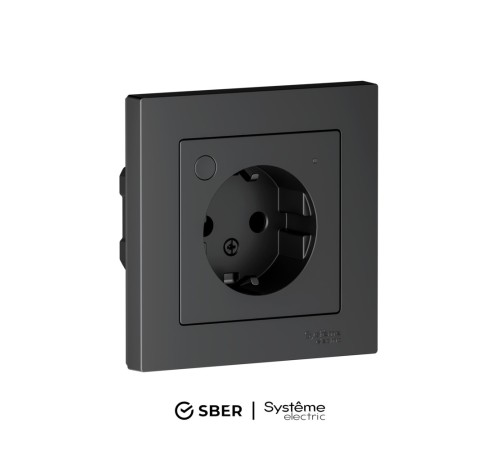 ATLASDESIGN SMART РОЗЕТКА с заземл., со шт., Zigbee, L+N, 16А, мех., КАРБОН