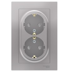 Systeme electric ATN000326 ATLASDESIGN РОЗЕТКА двойная с заземлением со шторками, 16А, в сборе, АЛЮМИНИЙ