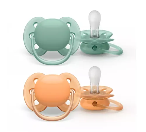Пустышка ultra soft, нежно-зеленая/оранжевая без рисунка, 0-6 мес., 2 шт. Philips SCF091/03
