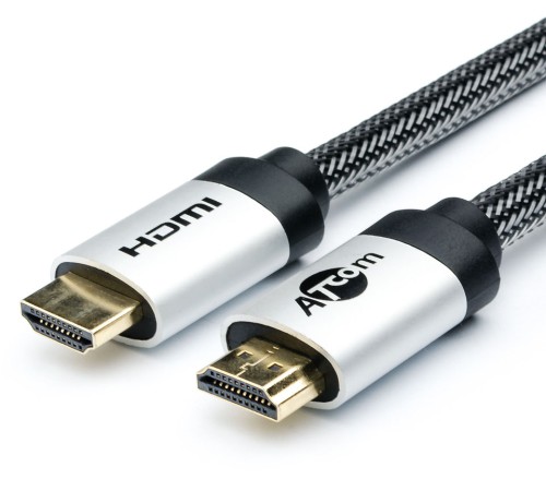 Кабель HDMI 1 м (HIGH speed, Metal gold, в чулке, в пакете) ATcom HDMI (m) - HDMI (m) 1м (AT3780)