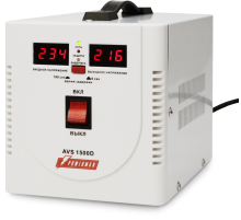 Стабилизатор POWERMAN AVS 1500D, ступенчатый регулятор, цифровые индикаторы уровней напряжения, 1500ВА, 140-260В, максимальный входной ток 10А, 2 евророзетки, IP-20, напольный,  200мм х 160мм х 190мм, 4 кг. POWERMAN AVS 1500D