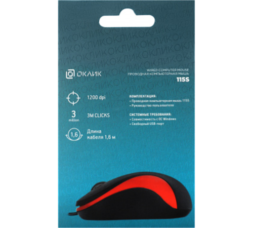 Oklick 115S for Notebooks Black/Red Optical 1000DPI USB [711637]